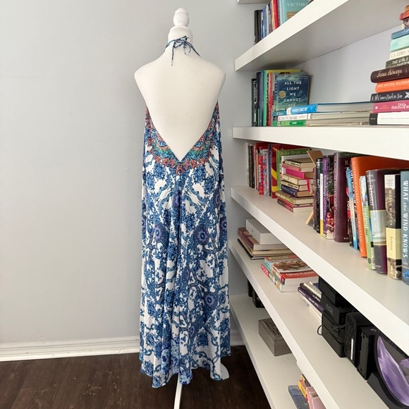 VENUS Blue and White Backless Halter Sundress Large - Picture 8 of 12